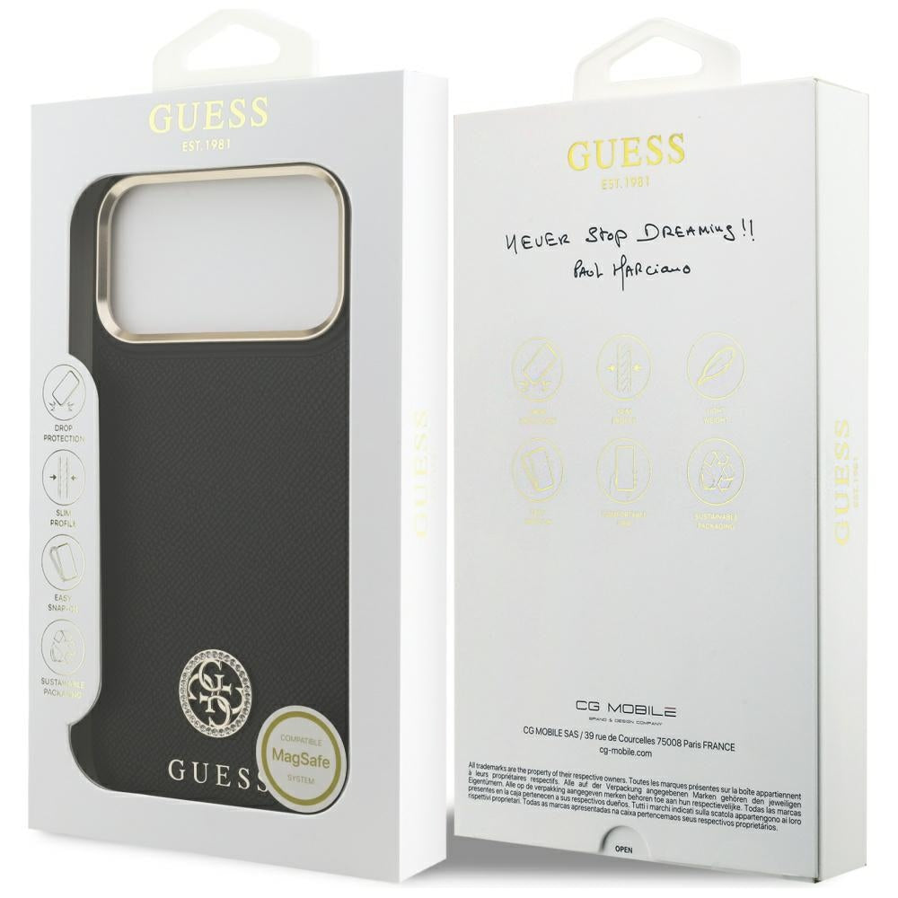 Калъф MagSafe за Apple iPhone 17 Pro Max, Guess, Grained Strass Logo, Черен