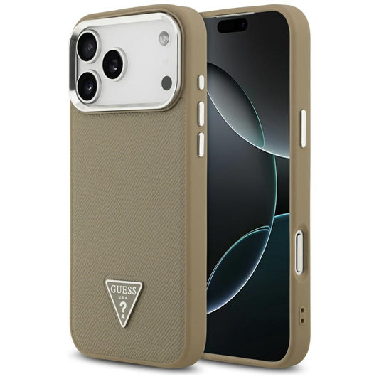 Калъф MagSafe за Apple iPhone 17 Pro Max, Guess, Grained Triangle Logo, Кафяв