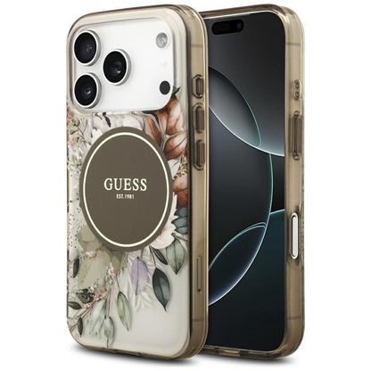 Калъф MagSafe за Apple iPhone 17 Pro Max, Guess, IML Flower & Tonal Circle, Кафяв