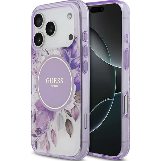 Калъф MagSafe за Apple iPhone 17 Pro Max, Guess, IML Flower & Tonal Circle, Лилав