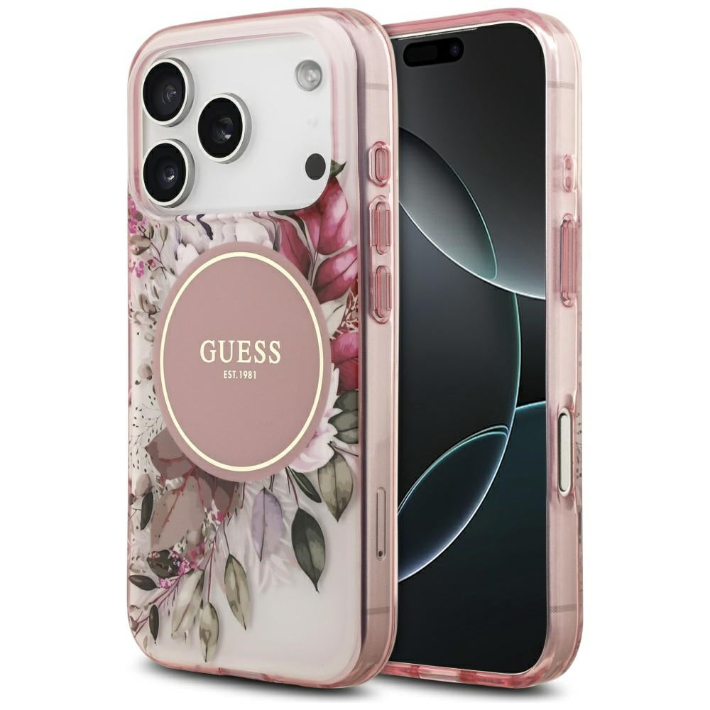 Калъф MagSafe за Apple iPhone 17 Pro Max, Guess, IML Flower & Tonal Circle, Розов