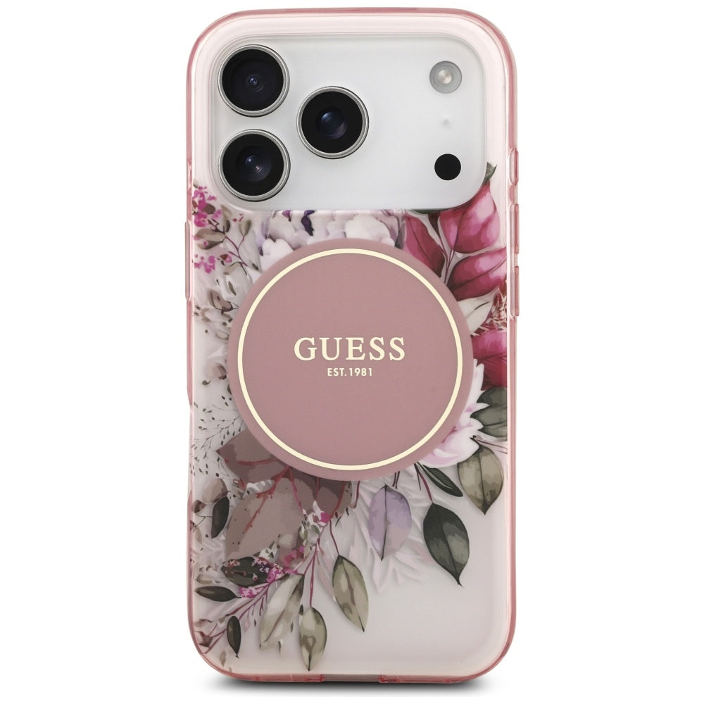 Калъф MagSafe за Apple iPhone 17 Pro Max, Guess, IML Flower & Tonal Circle, Розов