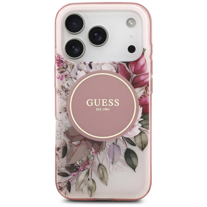 Калъф MagSafe за Apple iPhone 17 Pro Max, Guess, IML Flower & Tonal Circle, Розов