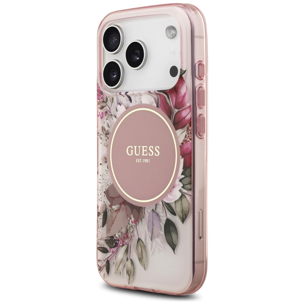 Калъф MagSafe за Apple iPhone 17 Pro Max, Guess, IML Flower & Tonal Circle, Розов