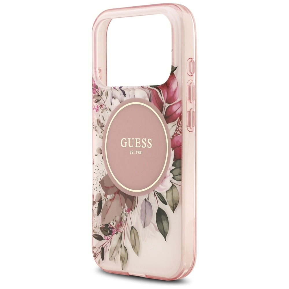 Калъф MagSafe за Apple iPhone 17 Pro Max, Guess, IML Flower & Tonal Circle, Розов