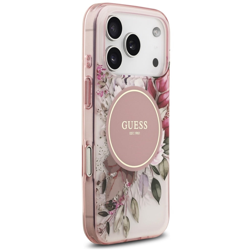 Калъф MagSafe за Apple iPhone 17 Pro Max, Guess, IML Flower & Tonal Circle, Розов