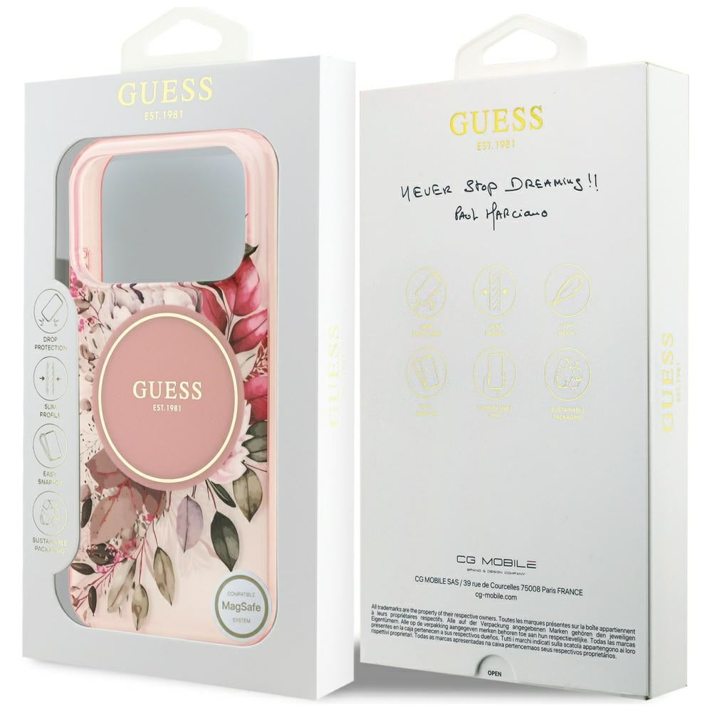 Калъф MagSafe за Apple iPhone 17 Pro Max, Guess, IML Flower & Tonal Circle, Розов