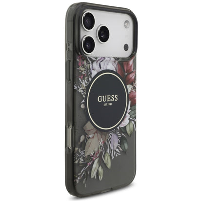 Калъф MagSafe за Apple iPhone 17 Pro Max, Guess, IML Flowers with Pearl Strap, Черен