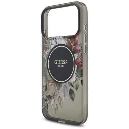 Калъф MagSafe за Apple iPhone 17 Pro Max, Guess, IML Flowers with Pearl Strap, Черен