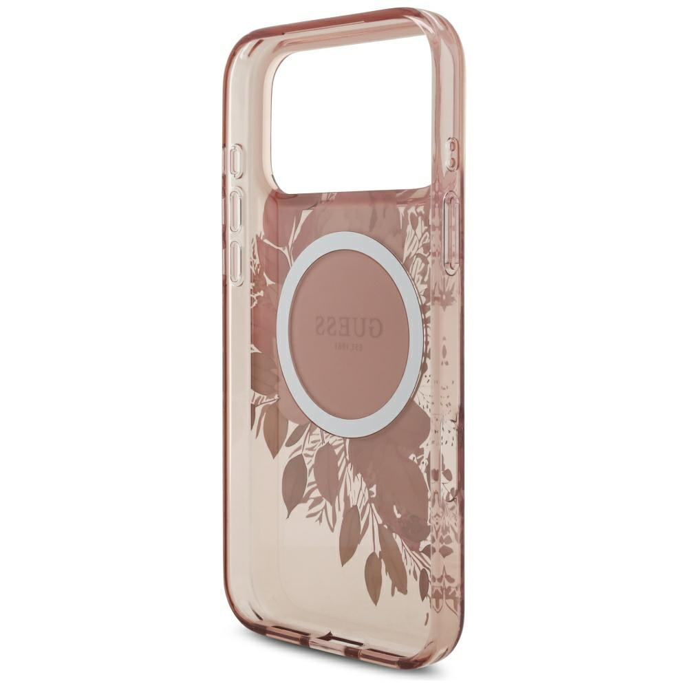 Калъф MagSafe за Apple iPhone 17 Pro Max, Guess, IML Flowers with Pearl Strap, Розов