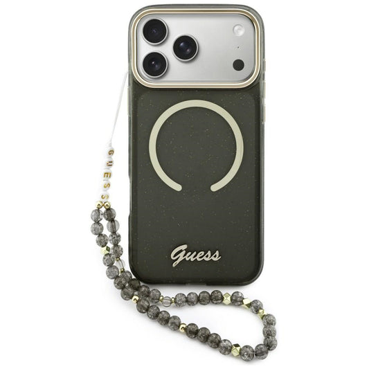 Калъф MagSafe за Apple iPhone 17 Pro Max, Guess, IML Glitter Script Strap, Черен