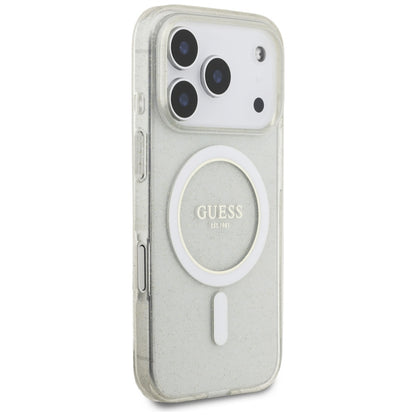 Калъф MagSafe за Apple iPhone 17 Pro Max, Guess, IML Glitter with Pearl Strap, Прозрачен