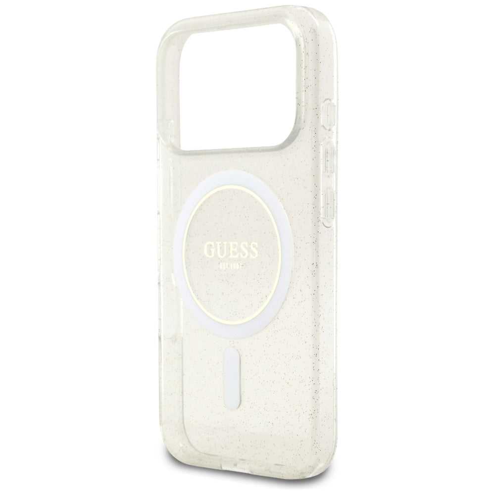 Калъф MagSafe за Apple iPhone 17 Pro Max, Guess, IML Glitter with Pearl Strap, Прозрачен