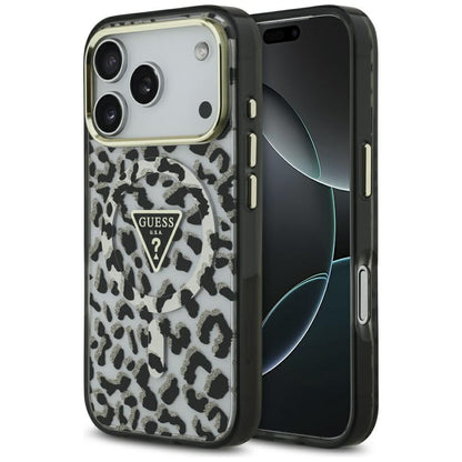 Калъф MagSafe за Apple iPhone 17 Pro Max, Guess, Leopard Glitter, Черен
