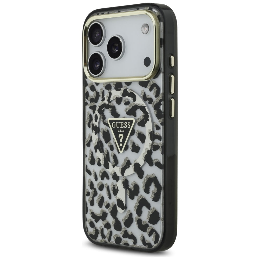 Калъф MagSafe за Apple iPhone 17 Pro Max, Guess, Leopard Glitter, Черен