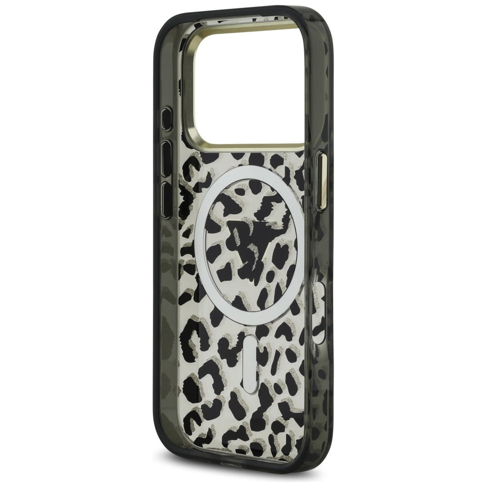 Калъф MagSafe за Apple iPhone 17 Pro Max, Guess, Leopard Glitter, Черен