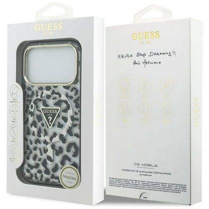 Калъф MagSafe за Apple iPhone 17 Pro Max, Guess, Leopard Glitter, Черен