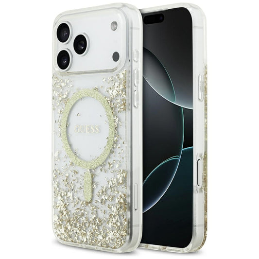 Калъф MagSafe за Apple iPhone 17 Pro Max, Guess, Resin Bottom Glitter, Златист