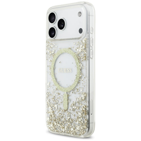 Калъф MagSafe за Apple iPhone 17 Pro Max, Guess, Resin Bottom Glitter, Златист