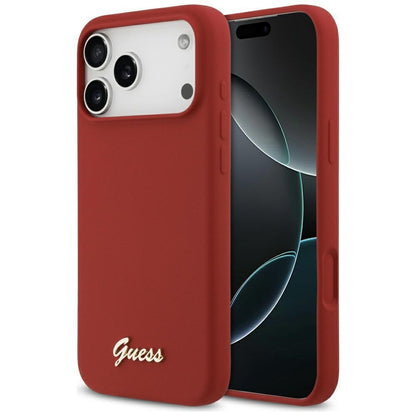 Калъф MagSafe за Apple iPhone 17 Pro Max, Guess, Script Metal Logo, Розов