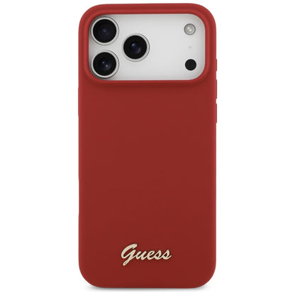 Калъф MagSafe за Apple iPhone 17 Pro Max, Guess, Script Metal Logo, Розов