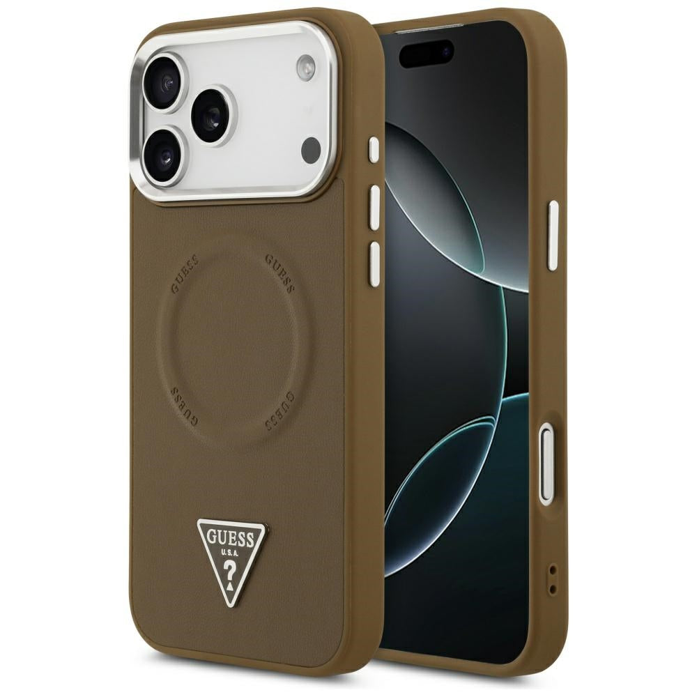Калъф MagSafe за Apple iPhone 17 Pro Max, Guess, Triangle Logo, Кафяво Сребрист