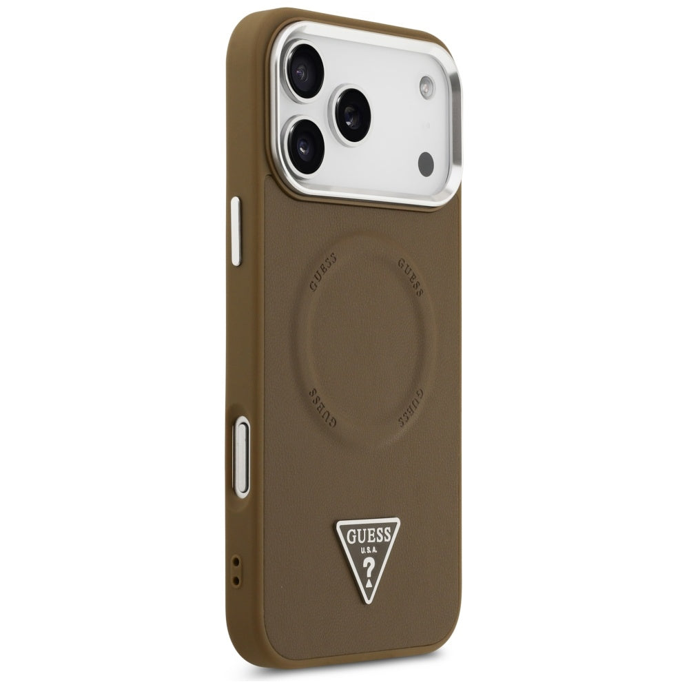 Калъф MagSafe за Apple iPhone 17 Pro Max, Guess, Triangle Logo, Кафяво Сребрист