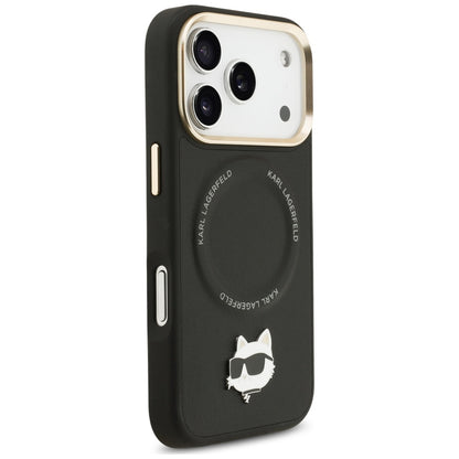 Калъф MagSafe за Apple iPhone 17 Pro Max, Karl Lagerfeld, Big Strap Choupette Metal Logo, Черен
