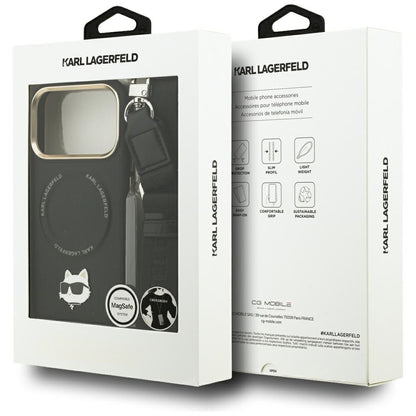 Калъф MagSafe за Apple iPhone 17 Pro Max, Karl Lagerfeld, Big Strap Choupette Metal Logo, Черен