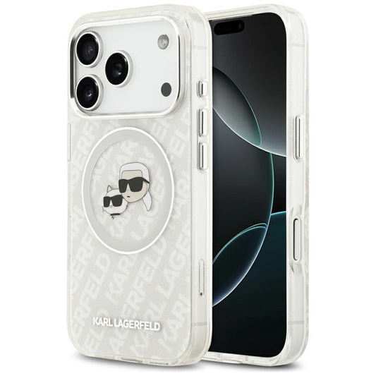 Калъф MagSafe за Apple iPhone 17 Pro Max, Karl Lagerfeld, Glitter Karl & Choupette Head, Бял
