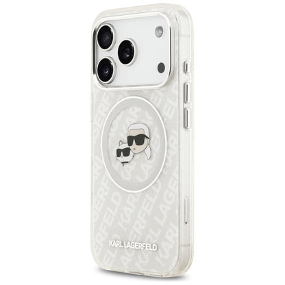 Калъф MagSafe за Apple iPhone 17 Pro Max, Karl Lagerfeld, Glitter Karl & Choupette Head, Бял