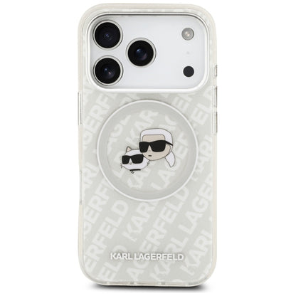 Калъф MagSafe за Apple iPhone 17 Pro Max, Karl Lagerfeld, Glitter Karl & Choupette Head, Бял