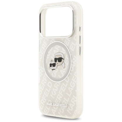 Калъф MagSafe за Apple iPhone 17 Pro Max, Karl Lagerfeld, Glitter Karl & Choupette Head, Бял
