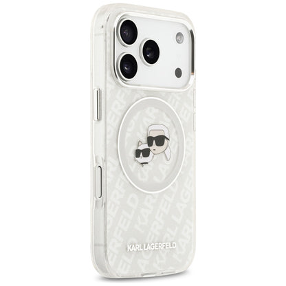 Калъф MagSafe за Apple iPhone 17 Pro Max, Karl Lagerfeld, Glitter Karl & Choupette Head, Бял