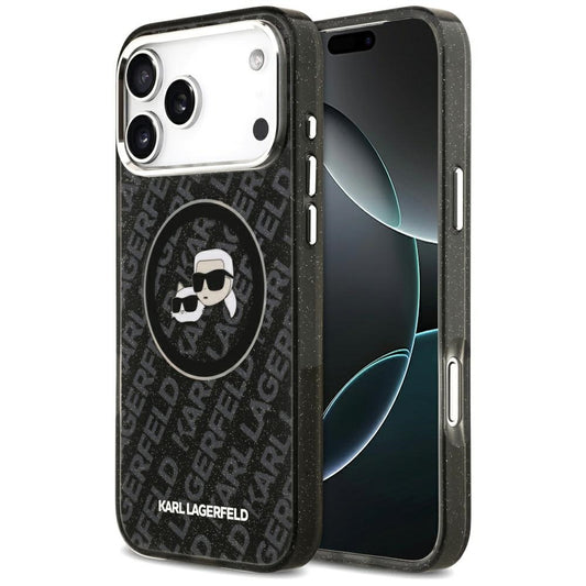 Калъф MagSafe за Apple iPhone 17 Pro Max, Karl Lagerfeld, Glitter Karl & Choupette Head, Черен