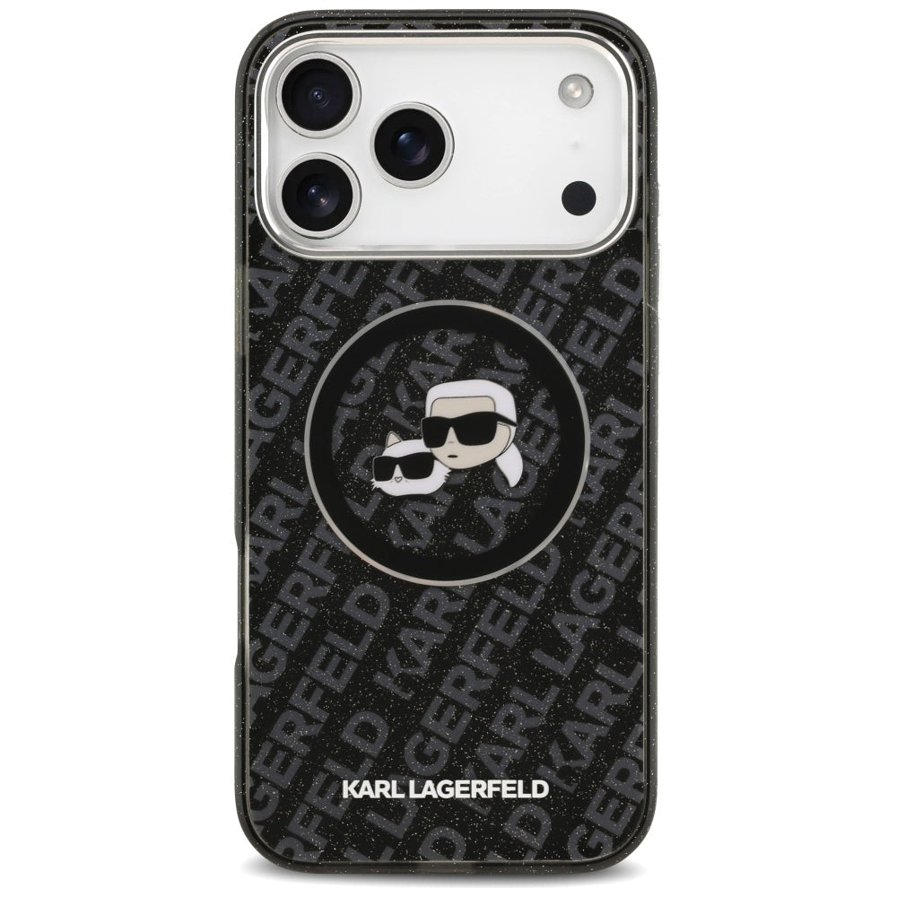 Калъф MagSafe за Apple iPhone 17 Pro Max, Karl Lagerfeld, Glitter Karl & Choupette Head, Черен