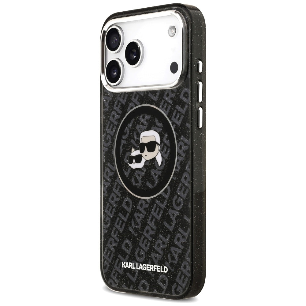 Калъф MagSafe за Apple iPhone 17 Pro Max, Karl Lagerfeld, Glitter Karl & Choupette Head, Черен