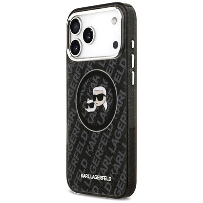 Калъф MagSafe за Apple iPhone 17 Pro Max, Karl Lagerfeld, Glitter Karl & Choupette Head, Черен