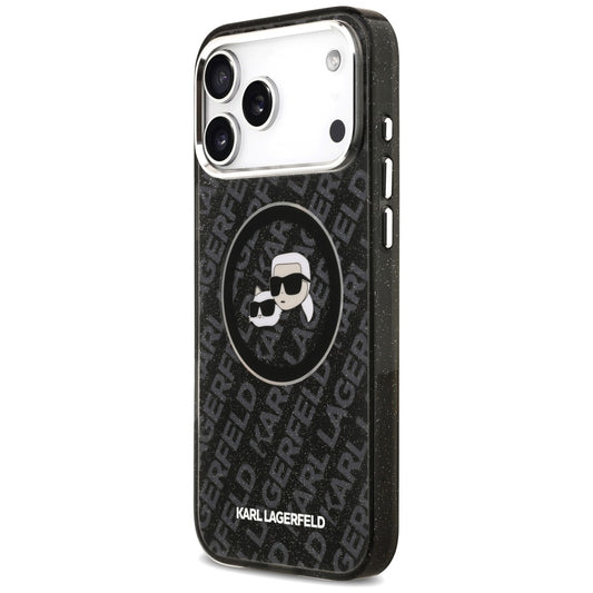 Калъф MagSafe за Apple iPhone 17 Pro Max, Karl Lagerfeld, Glitter Karl & Choupette Head, Черен