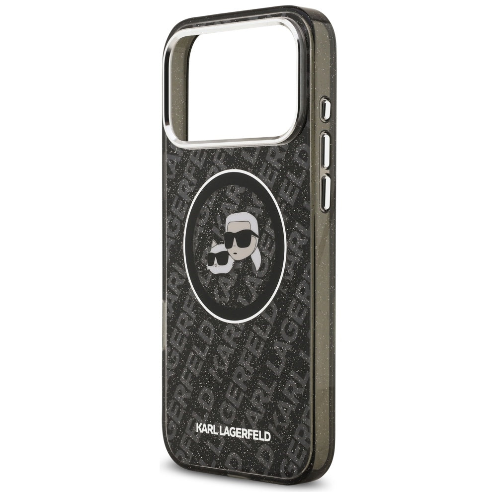 Калъф MagSafe за Apple iPhone 17 Pro Max, Karl Lagerfeld, Glitter Karl & Choupette Head, Черен