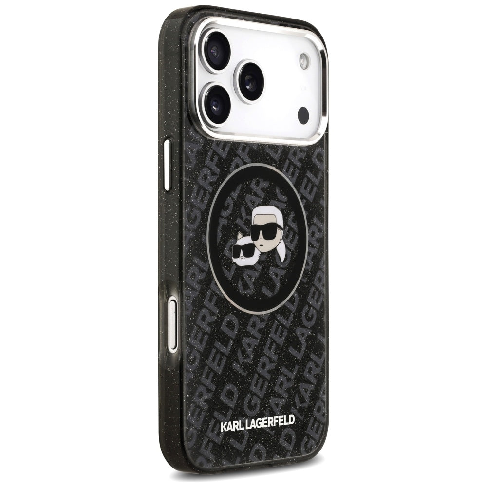 Калъф MagSafe за Apple iPhone 17 Pro Max, Karl Lagerfeld, Glitter Karl & Choupette Head, Черен