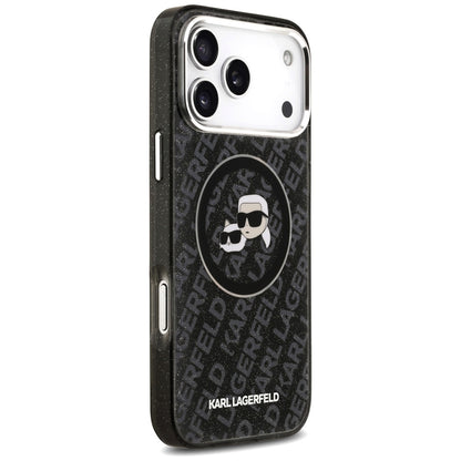 Калъф MagSafe за Apple iPhone 17 Pro Max, Karl Lagerfeld, Glitter Karl & Choupette Head, Черен