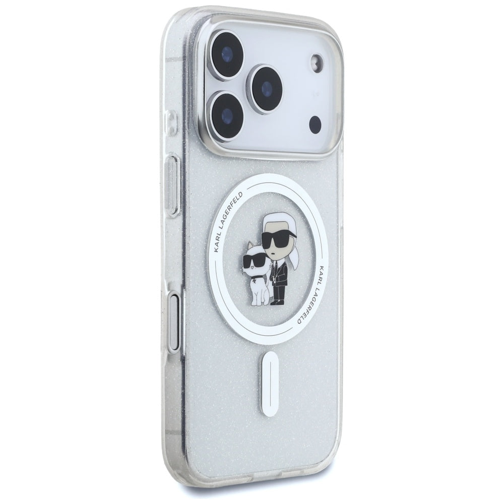 Калъф MagSafe за Apple iPhone 17 Pro Max, Karl Lagerfeld, IML Glitter Karl & Choupette, Прозрачен
