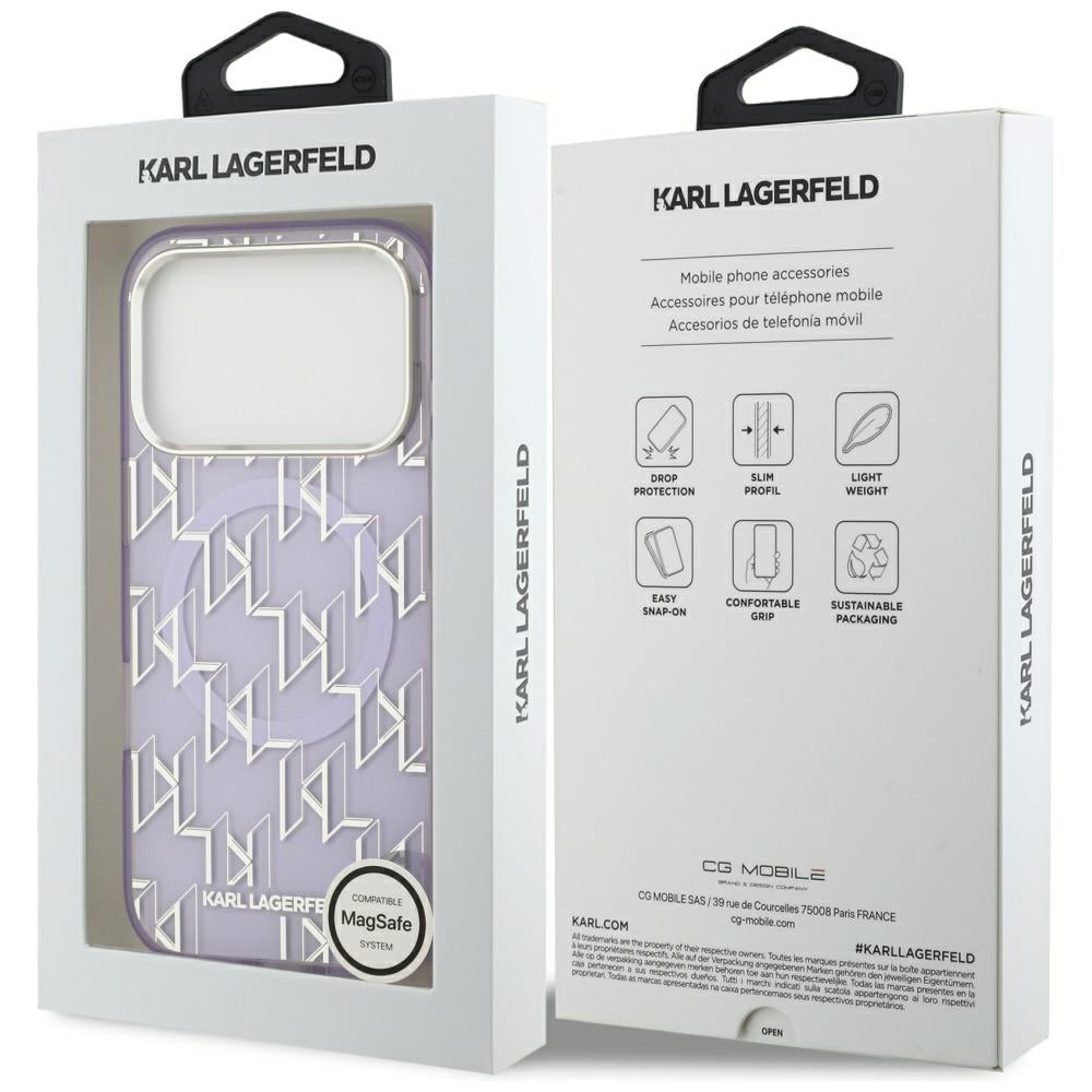 Калъф MagSafe за Apple iPhone 17 Pro Max, Karl Lagerfeld, IML KL Monogram, Лилав