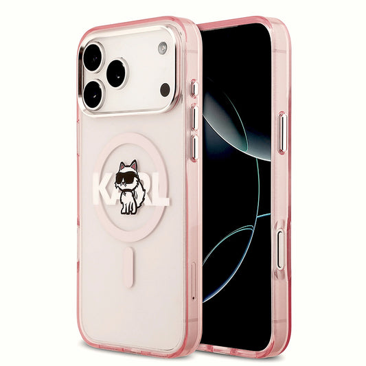 Калъф MagSafe за Apple iPhone 17 Pro Max, Karl Lagerfeld, IML Sketch Logo Choupette, Розов