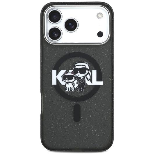 Калъф MagSafe за Apple iPhone 17 Pro Max, Karl Lagerfeld, IML Sketch Logo Glitter Karl & Choupette, Черен