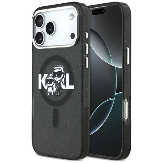 Калъф MagSafe за Apple iPhone 17 Pro Max, Karl Lagerfeld, IML Sketch Logo Glitter Karl & Choupette, Черен