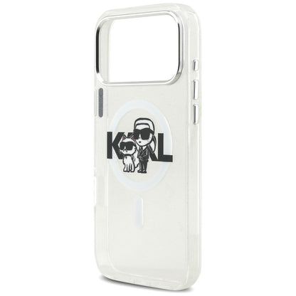 Калъф MagSafe за Apple iPhone 17 Pro Max, Karl Lagerfeld, IML Sketch Logo Glitter Karl & Choupette, Прозрачен