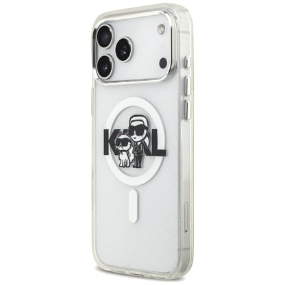 Калъф MagSafe за Apple iPhone 17 Pro Max, Karl Lagerfeld, IML Sketch Logo Glitter Karl & Choupette, Прозрачен