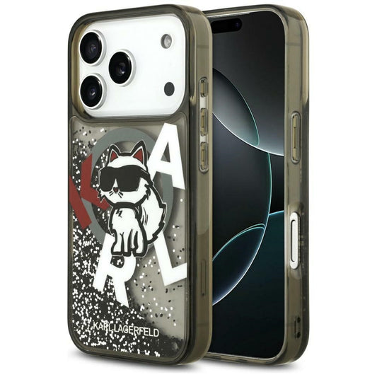 Калъф MagSafe за Apple iPhone 17 Pro Max, Karl Lagerfeld, Liquid Glitter Logo Choupette, Черен